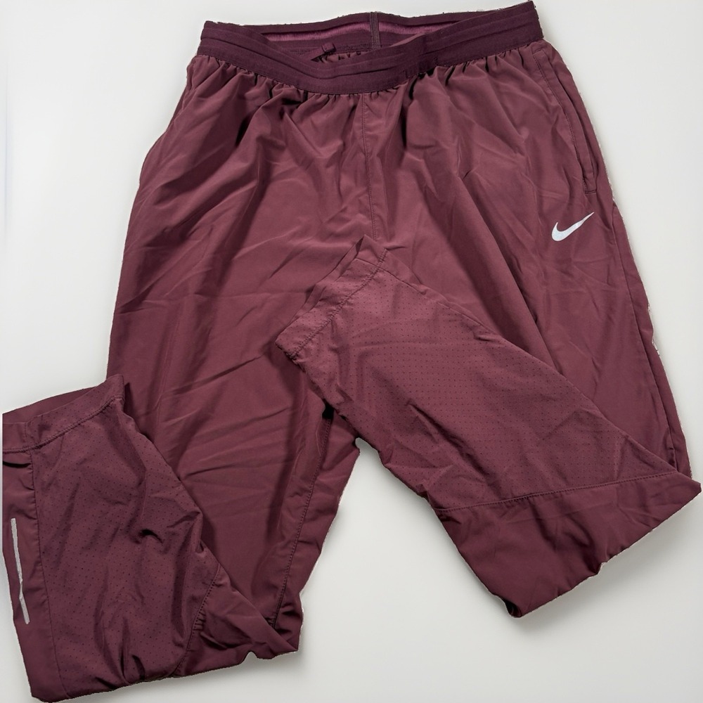 Nike Womens Dri-Fit Running Pants Large Burgundy Maroon Woven Track Pants